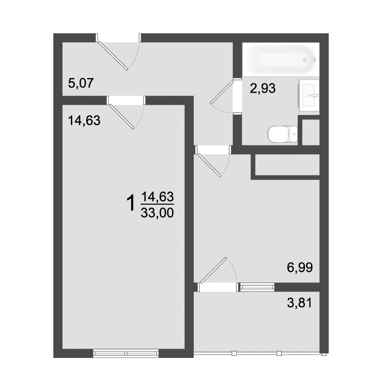 1 комн. квартира, 33 м², 3 этаж 
