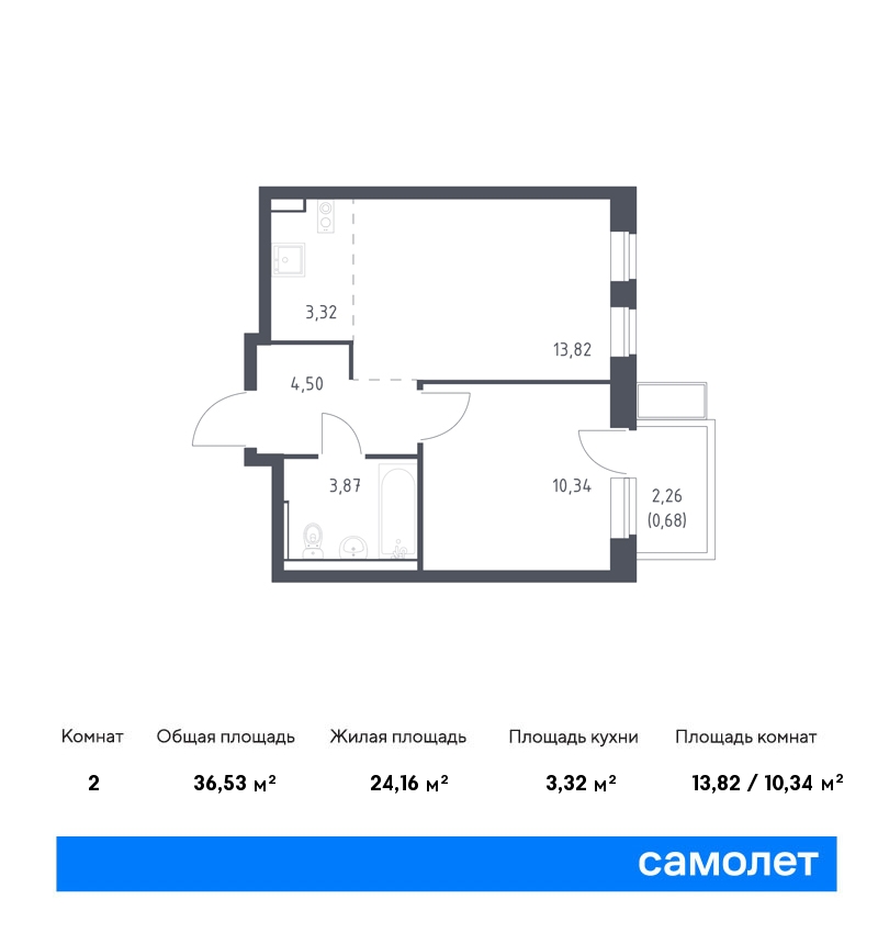 1 комн. квартира, 36.5 м², 9 этаж  (из 12)