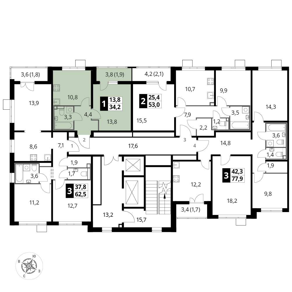 1 комн. квартира, 34.2 м², 13 этаж 