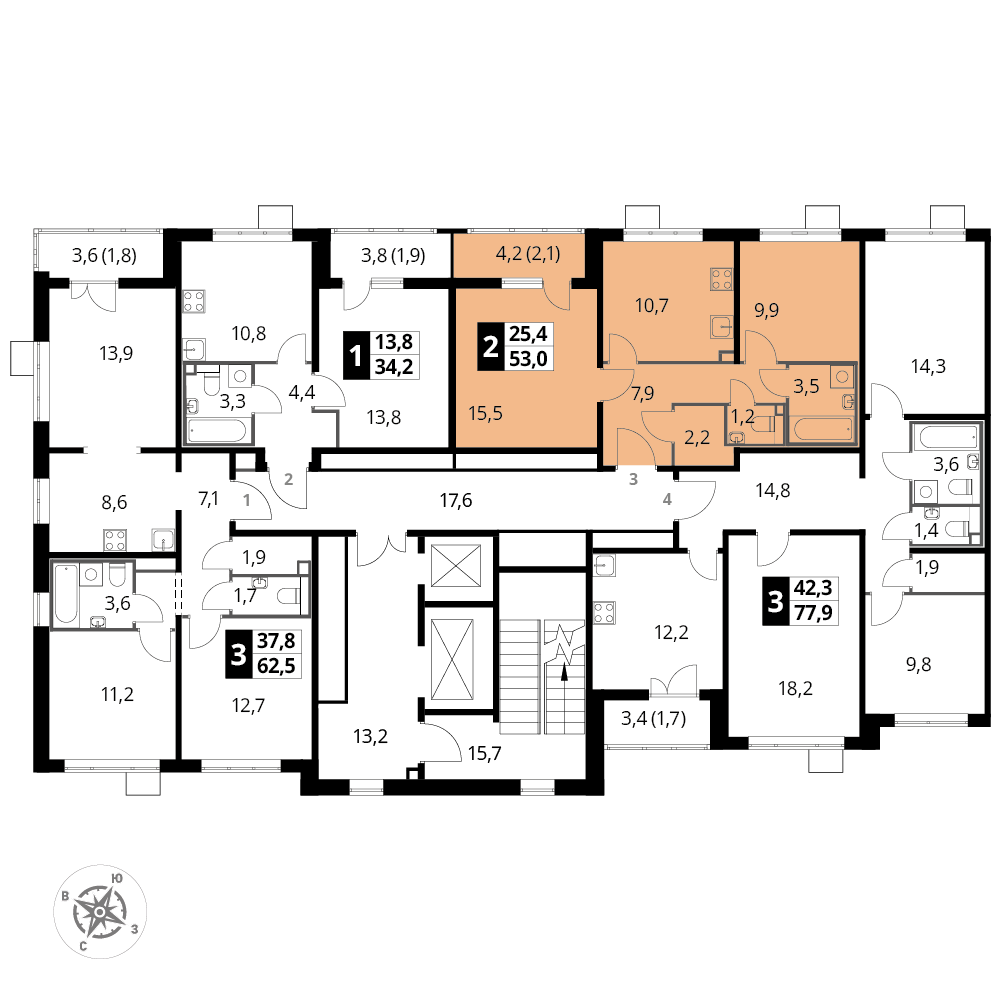 2 комн. квартира, 53.1 м², 14 этаж 
