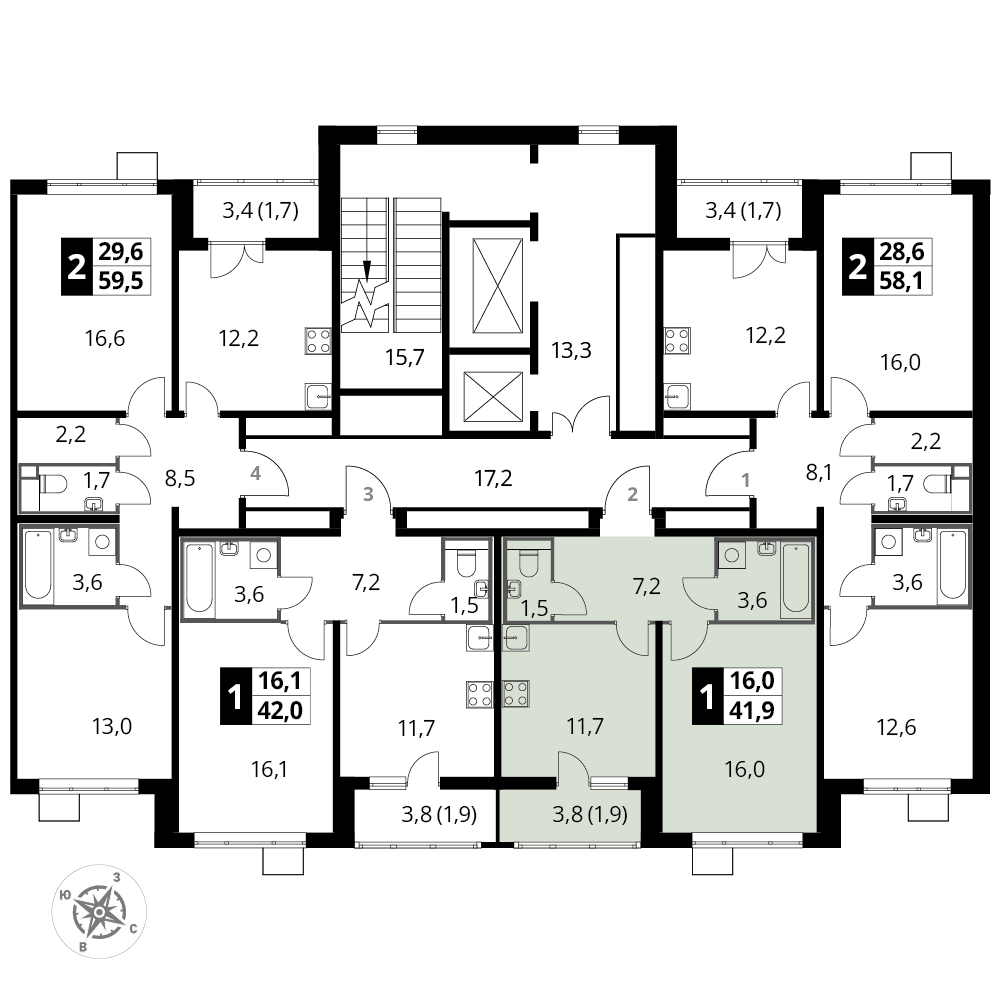 1 комн. квартира, 41.9 м², 14 этаж 