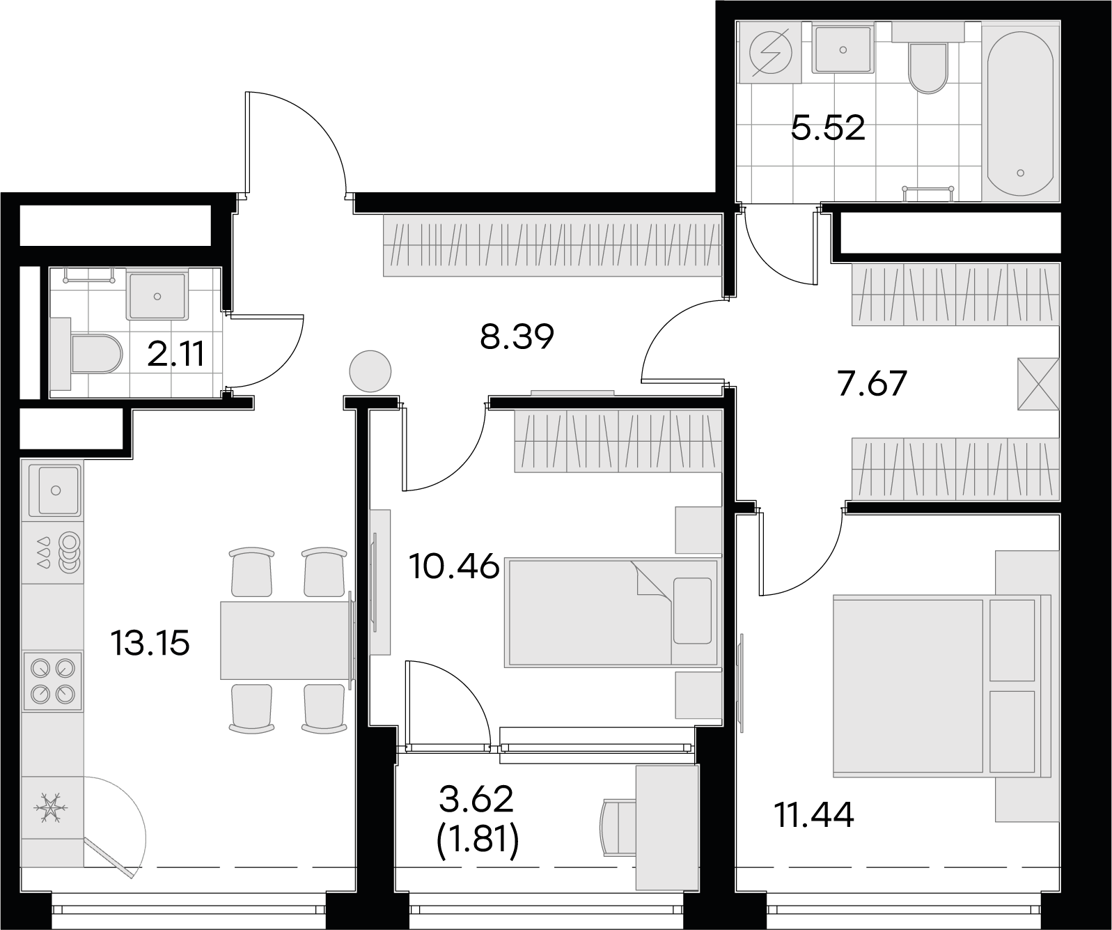 2 комн. квартира, 60.5 м², 7 этаж 