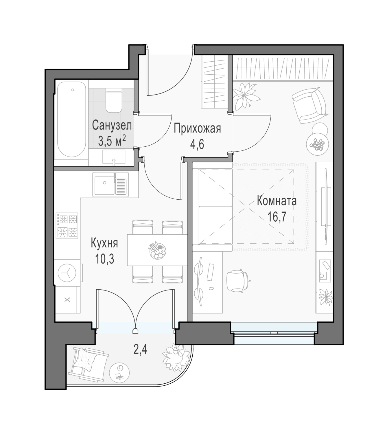 1 комн. квартира, 36.3 м², 13 этаж 