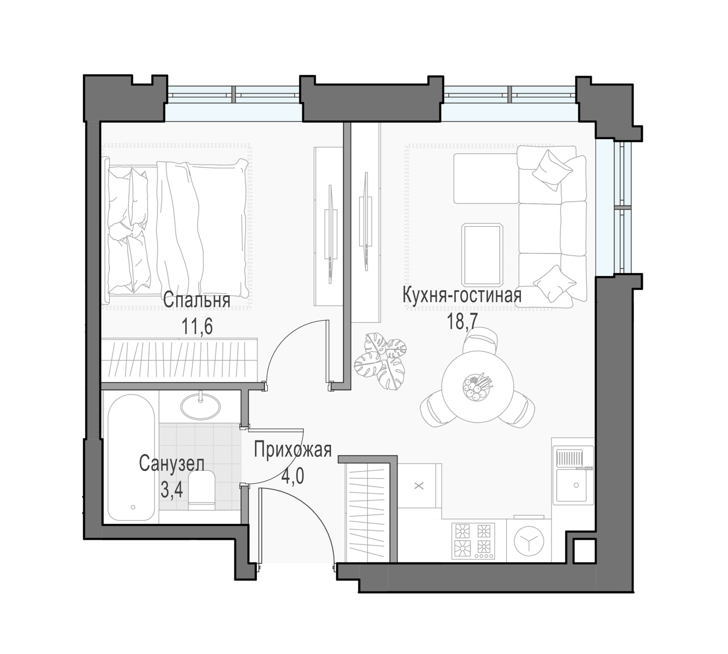 1 комн. квартира, 37.8 м², 3 этаж 