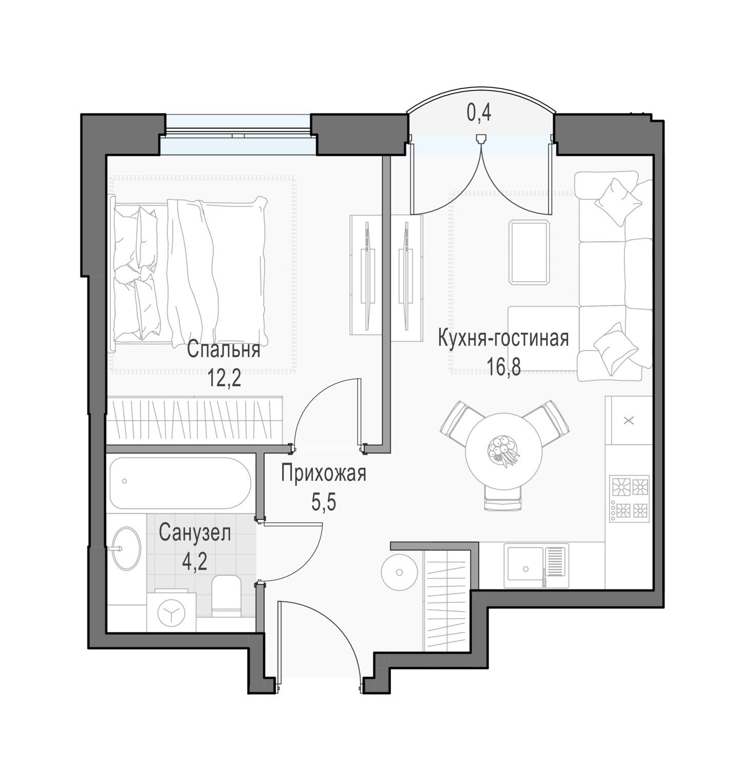 1 комн. квартира, 39.1 м², 6 этаж 