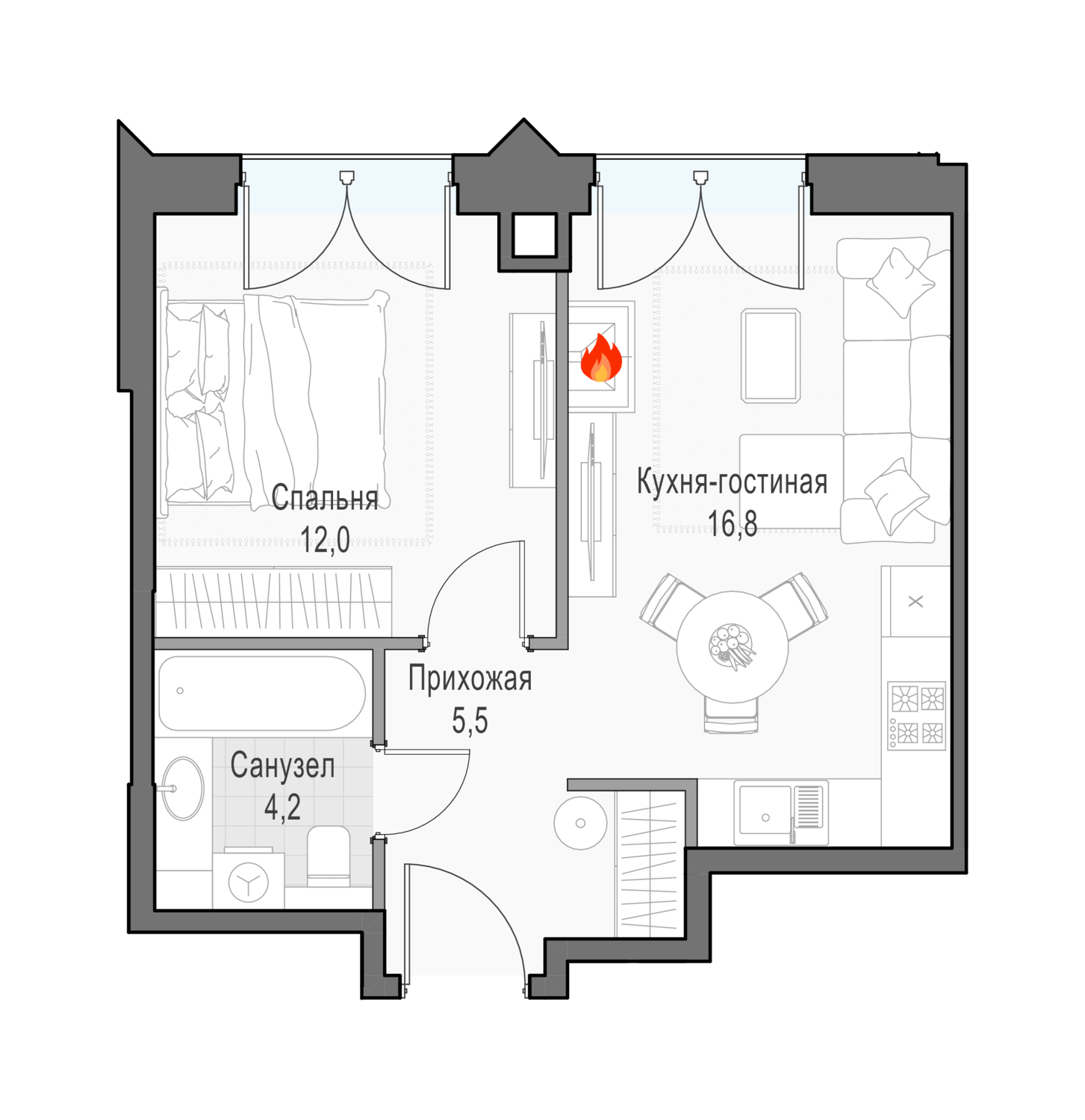 1 комн. квартира, 39.4 м², 20 этаж 