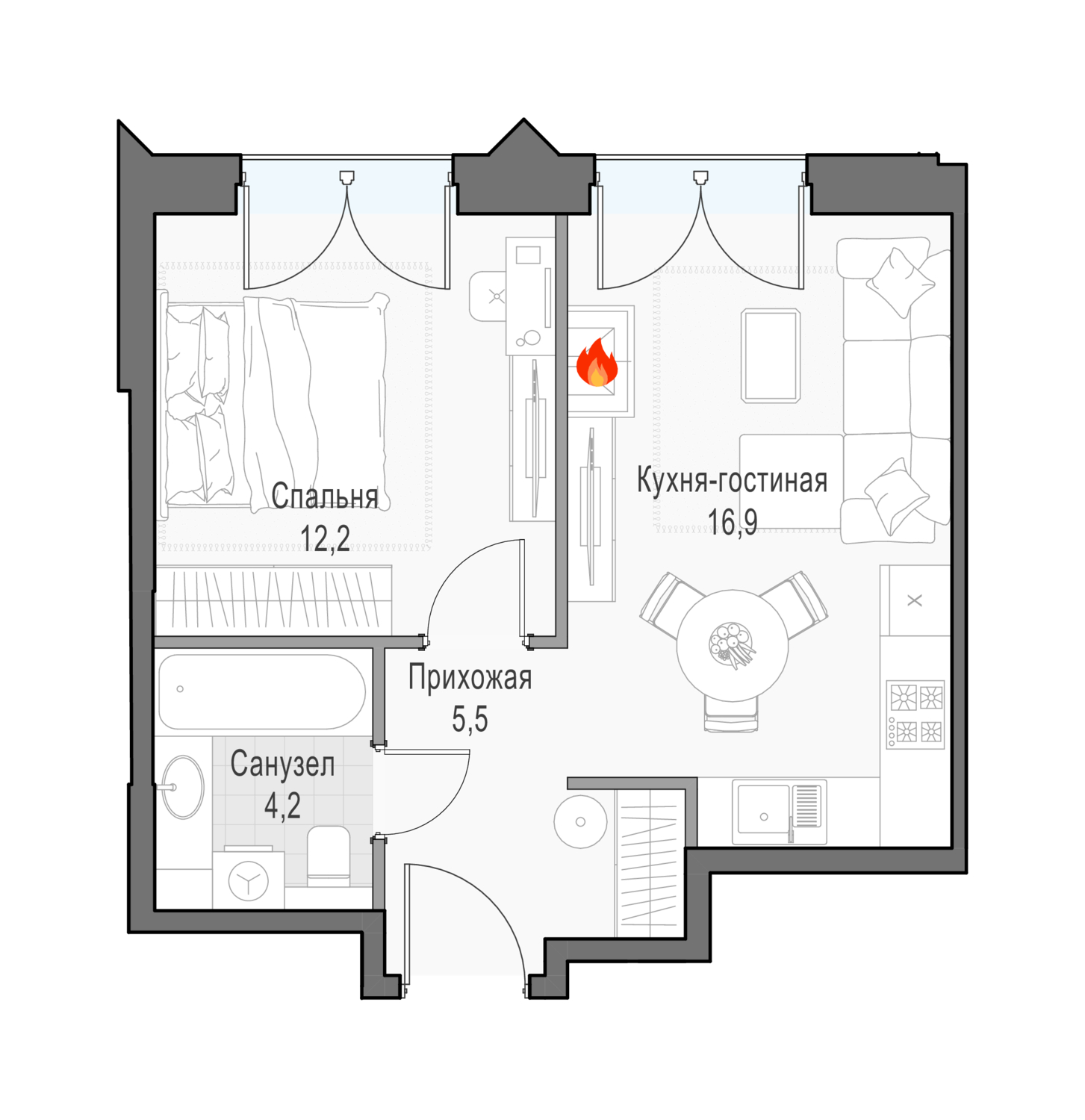 1 комн. квартира, 39.8 м², 19 этаж 
