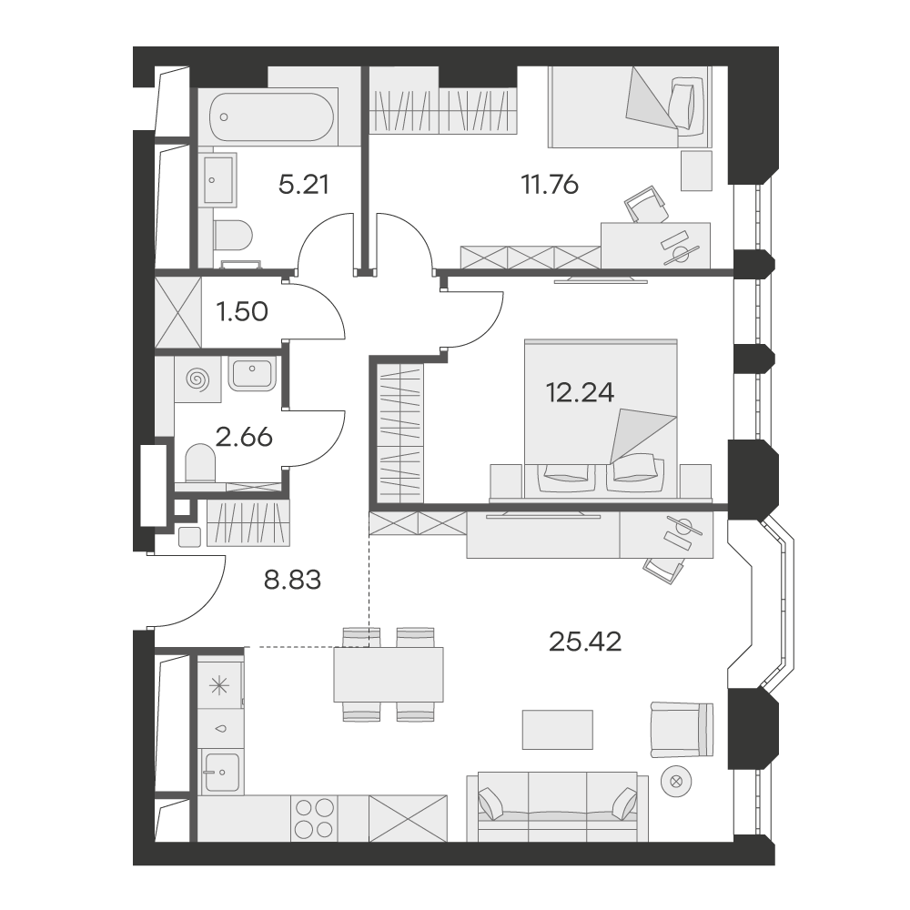 1 комн. квартира, 67.6 м², 10 этаж 