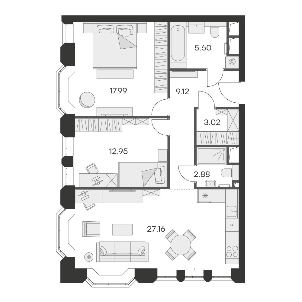 1 комн. квартира, 78.7 м², 10 этаж 