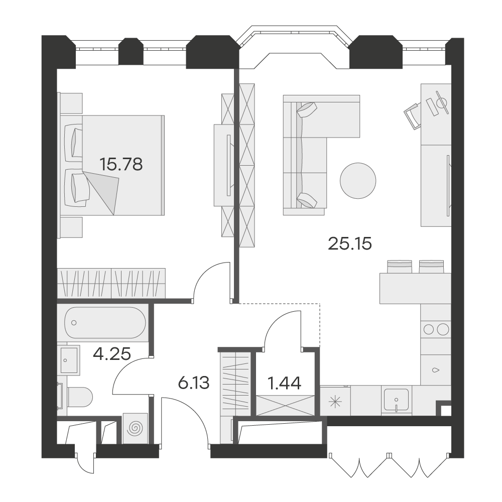 студия, 52.8 м², 5 этаж 