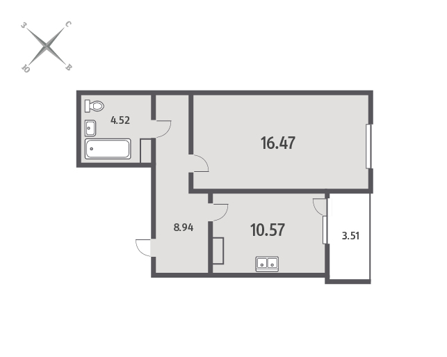 1 комн. квартира, 40.5 м², 1 этаж 