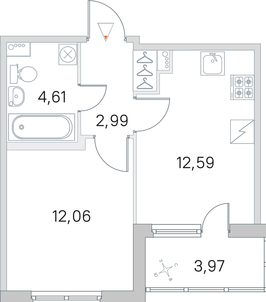 1 комн. квартира, 33.2 м², 1 этаж 