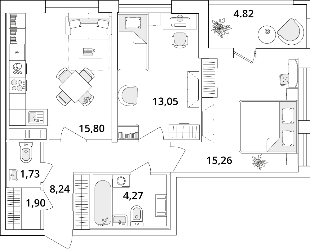 2 комн. квартира, 62.7 м², 11 этаж 