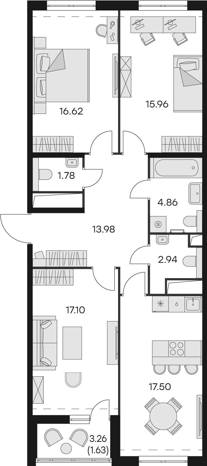2 комн. квартира, 92.4 м², 6 этаж 