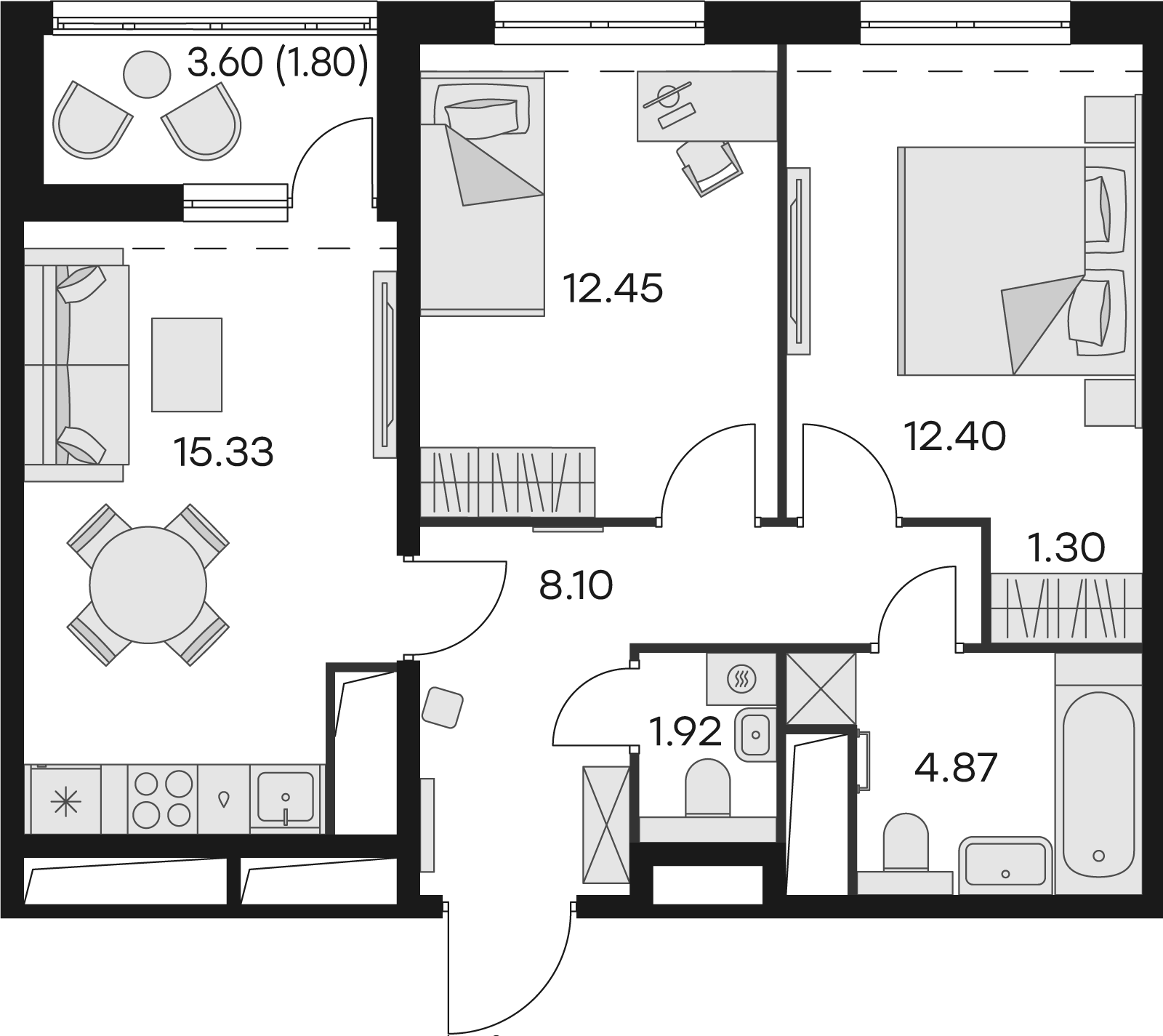 2 комн. квартира, 58.2 м², 12 этаж 