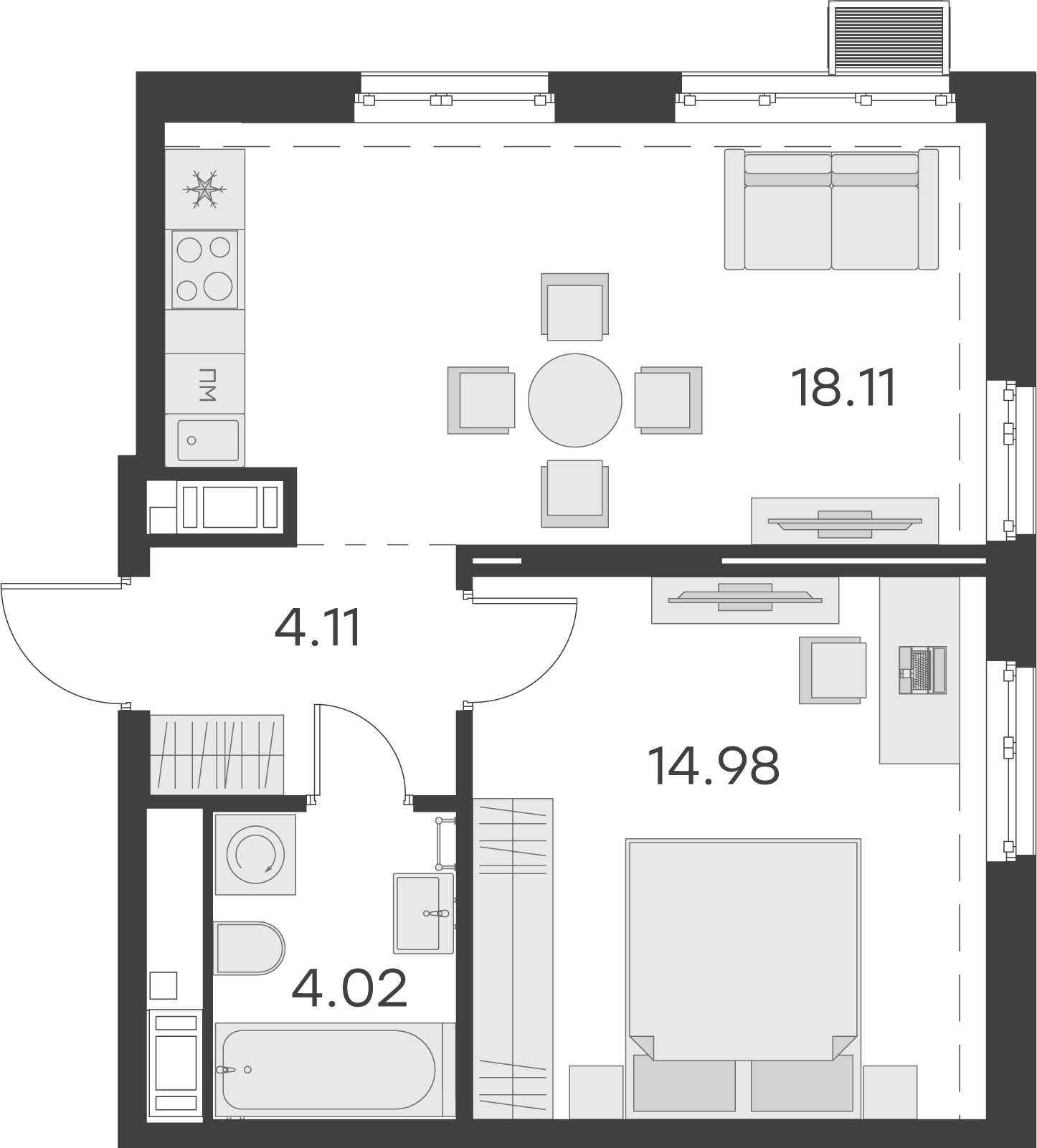 студия, 41.2 м², 5 этаж 