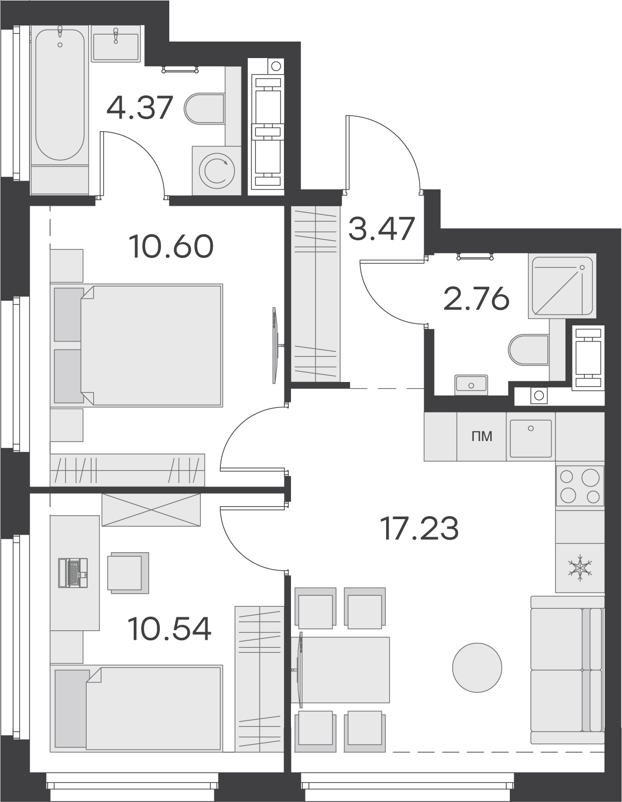 1 комн. квартира, 49 м², 15 этаж 