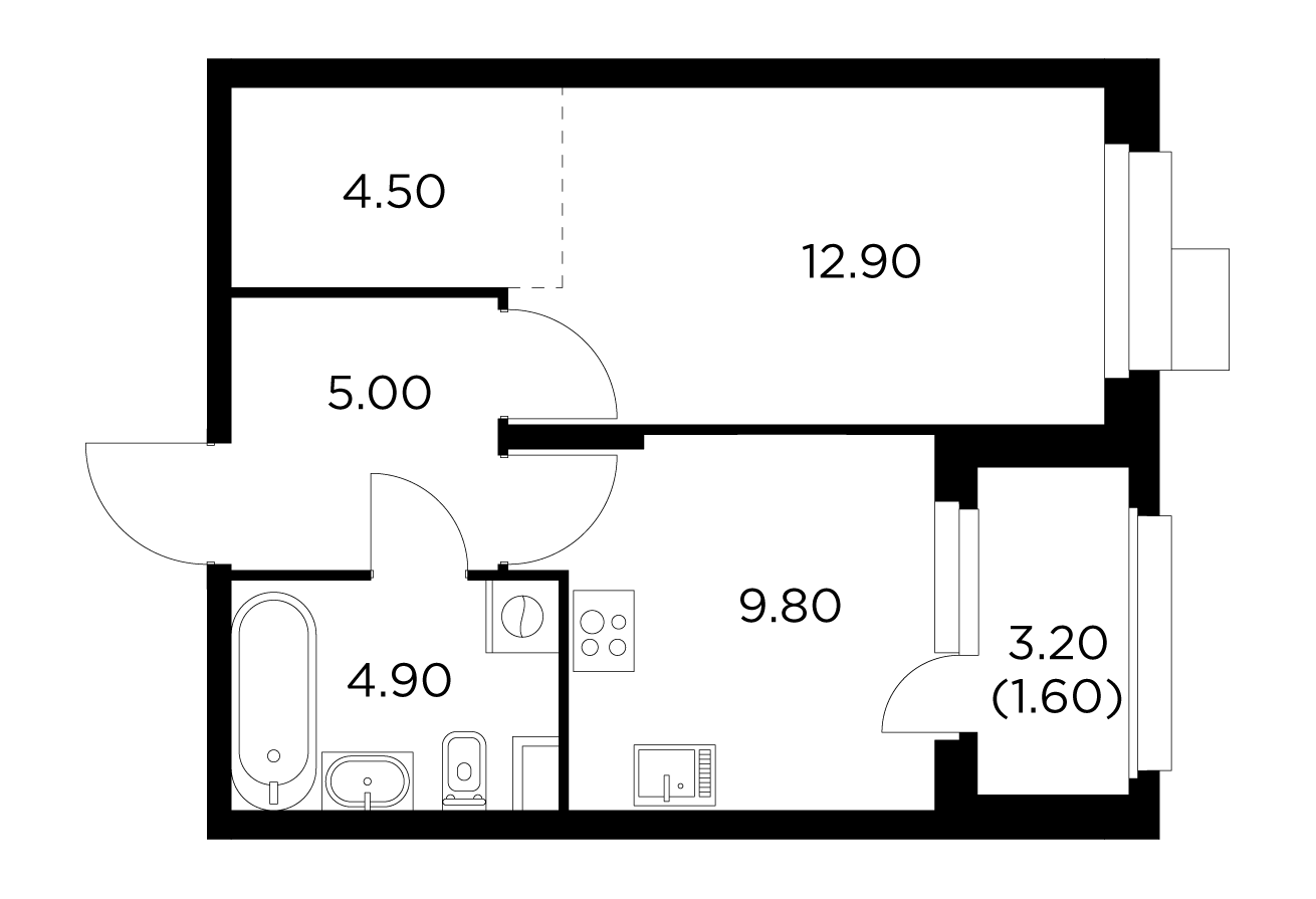 1 комн. квартира, 38.7 м², 17 этаж 