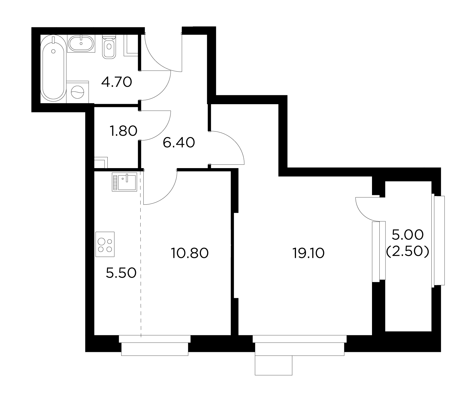 2 комн. квартира, 50.8 м², 12 этаж 