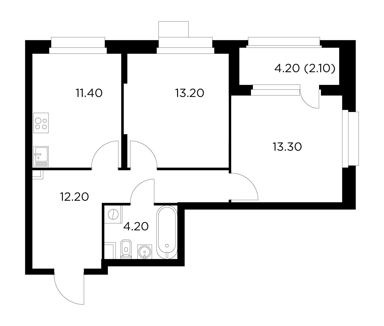 2 комн. квартира, 56.4 м², 14 этаж 