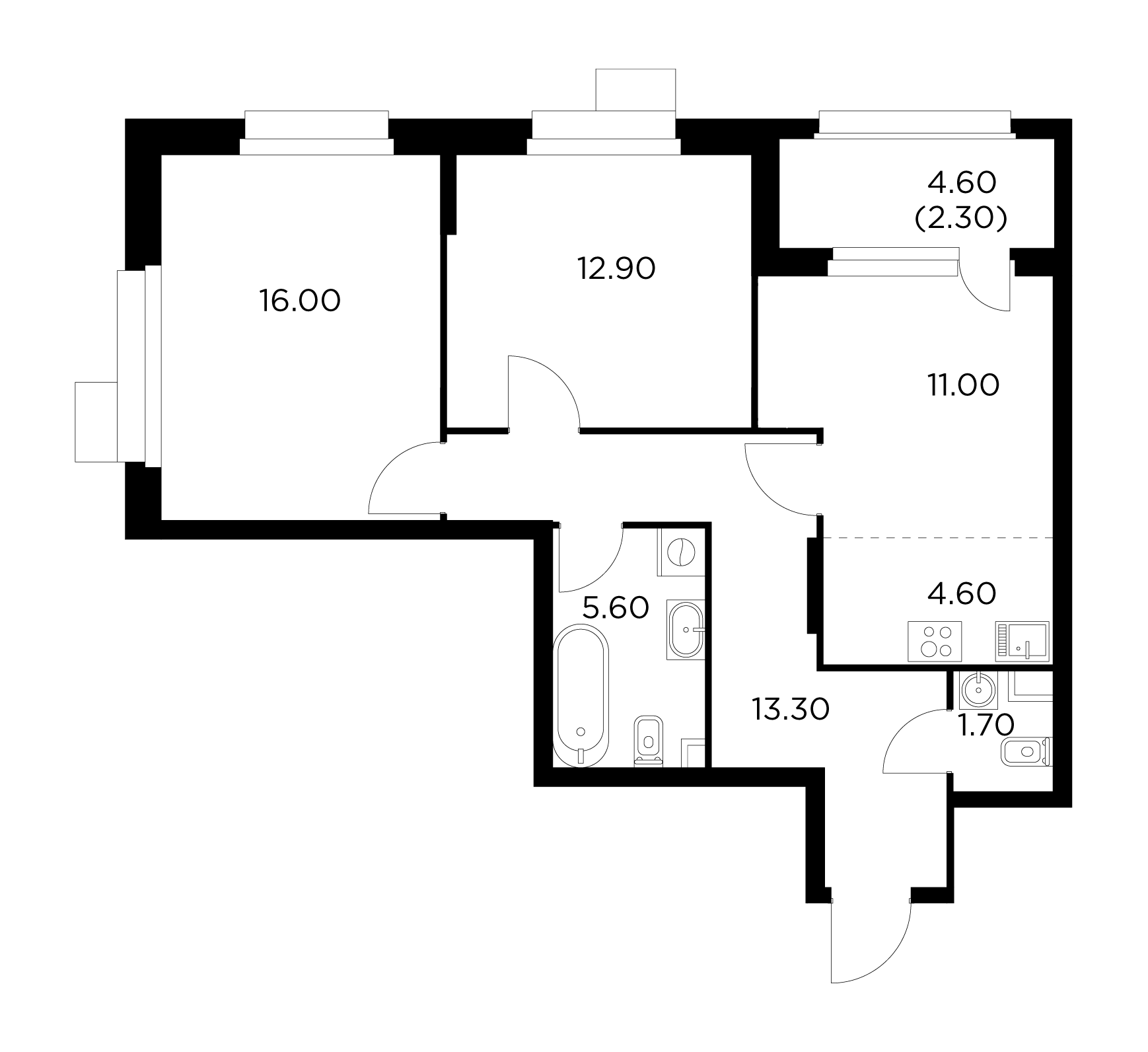 3 комн. квартира, 67.4 м², 7 этаж 