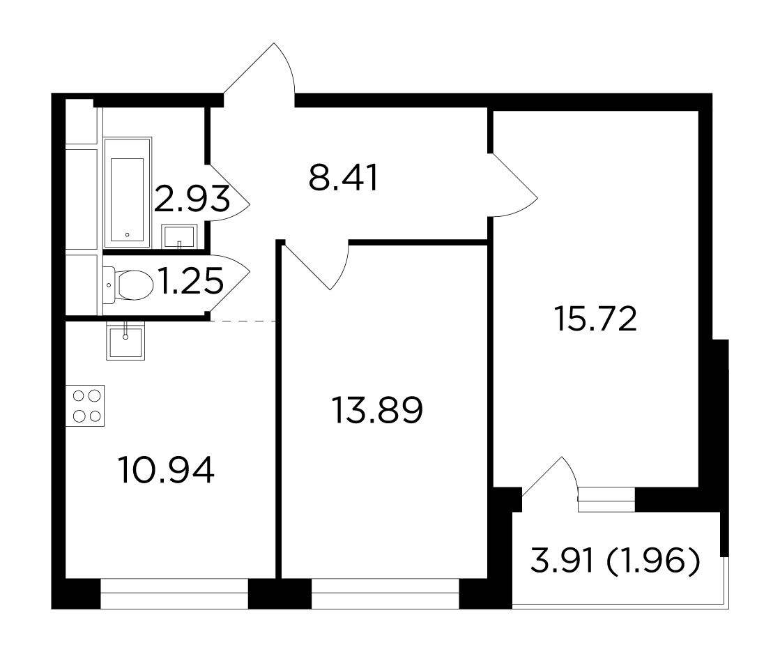 2 комн. квартира, 55 м², 24 этаж 