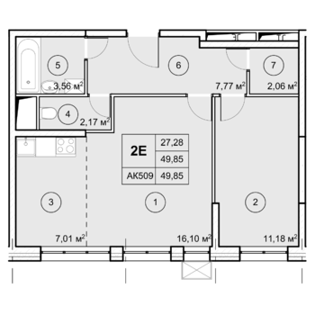 2 комн. квартира, 49.9 м², 6 этаж 