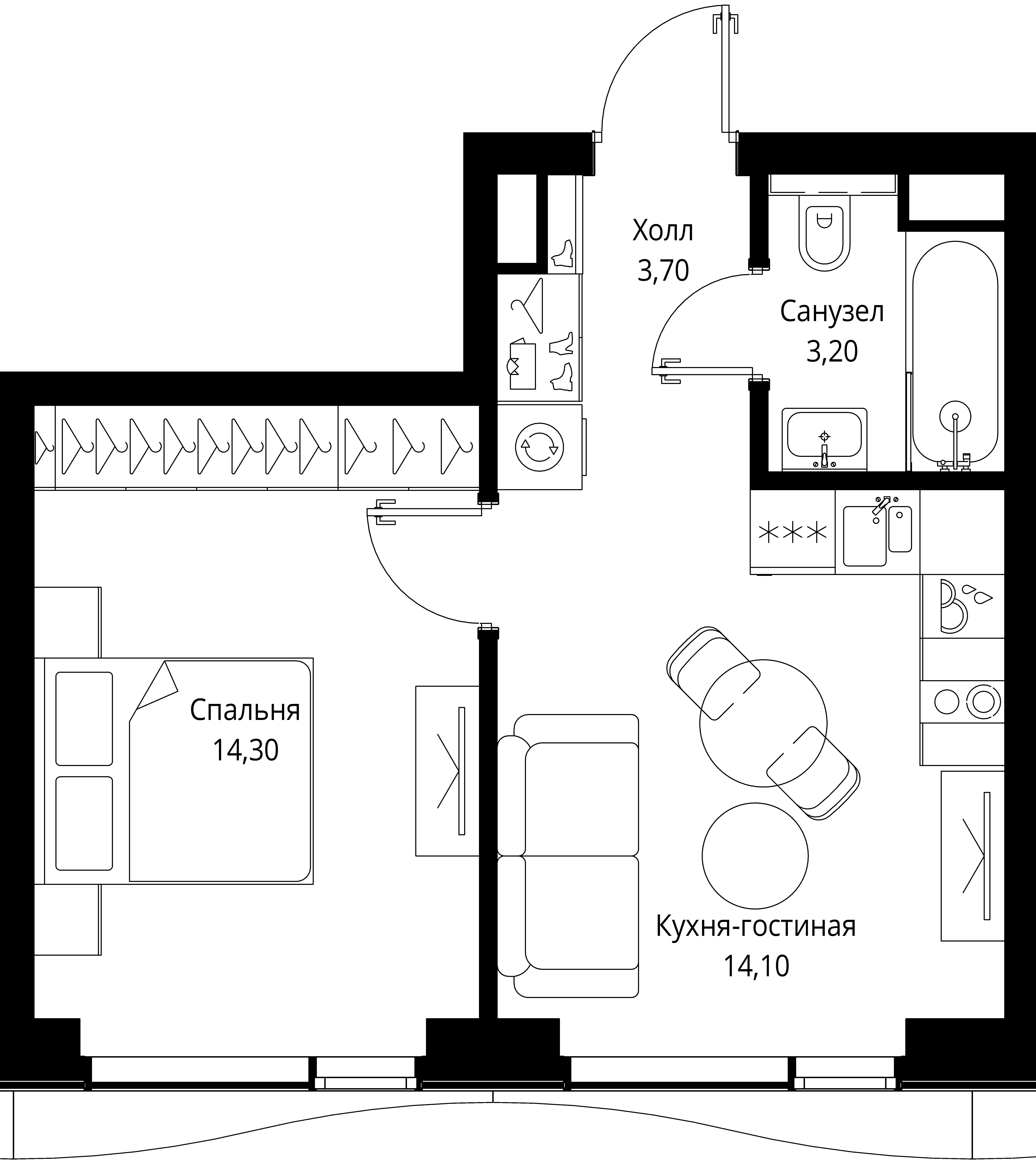 1 комн. квартира, 35.3 м², 41 этаж 