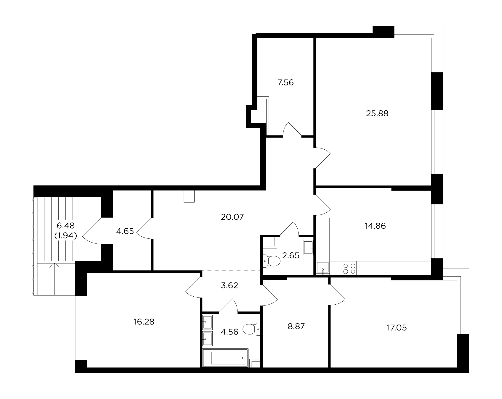3 комн. квартира, 127.8 м², 1 этаж 
