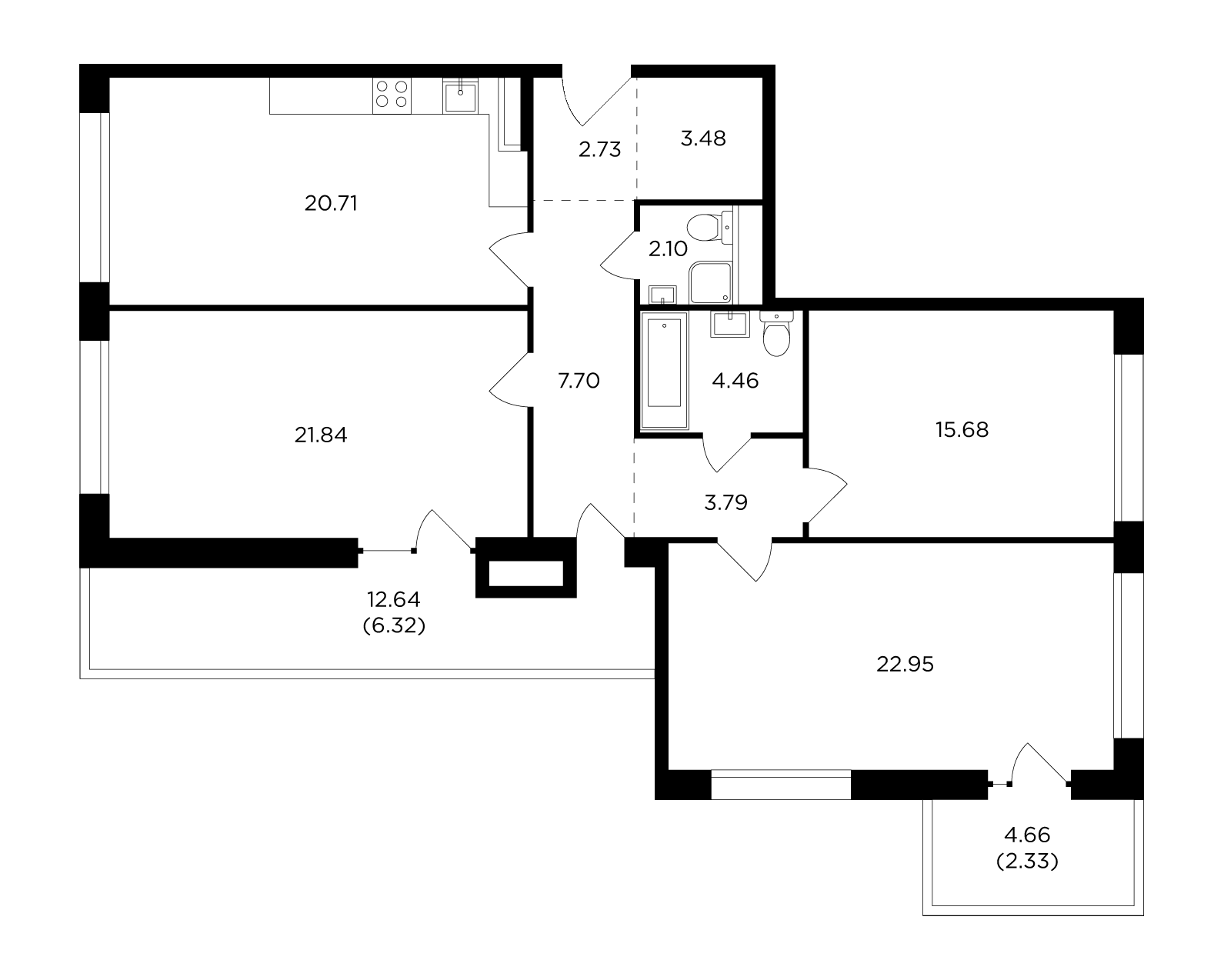 3 комн. квартира, 114.4 м², 8 этаж 