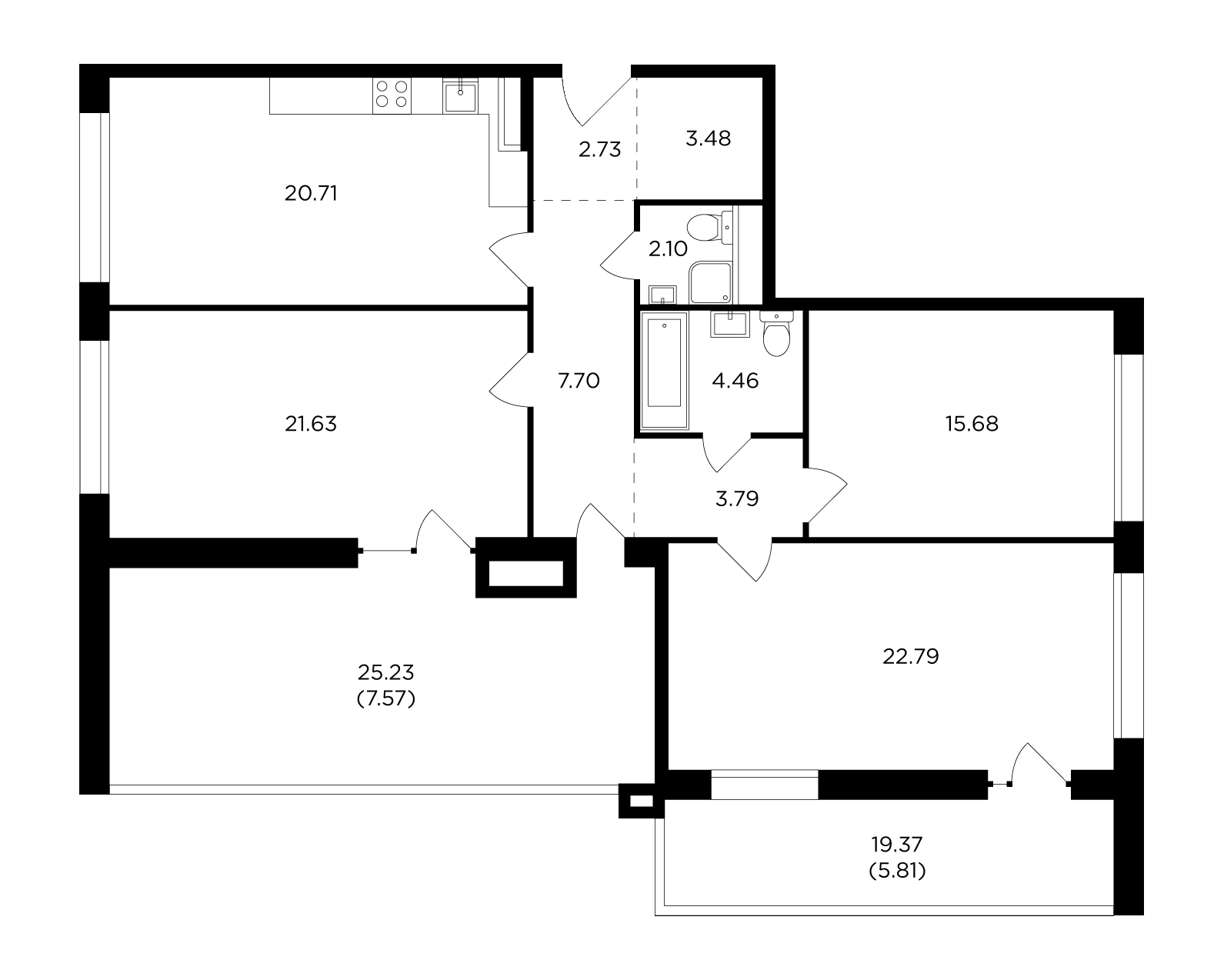 3 комн. квартира, 118.2 м², 7 этаж 