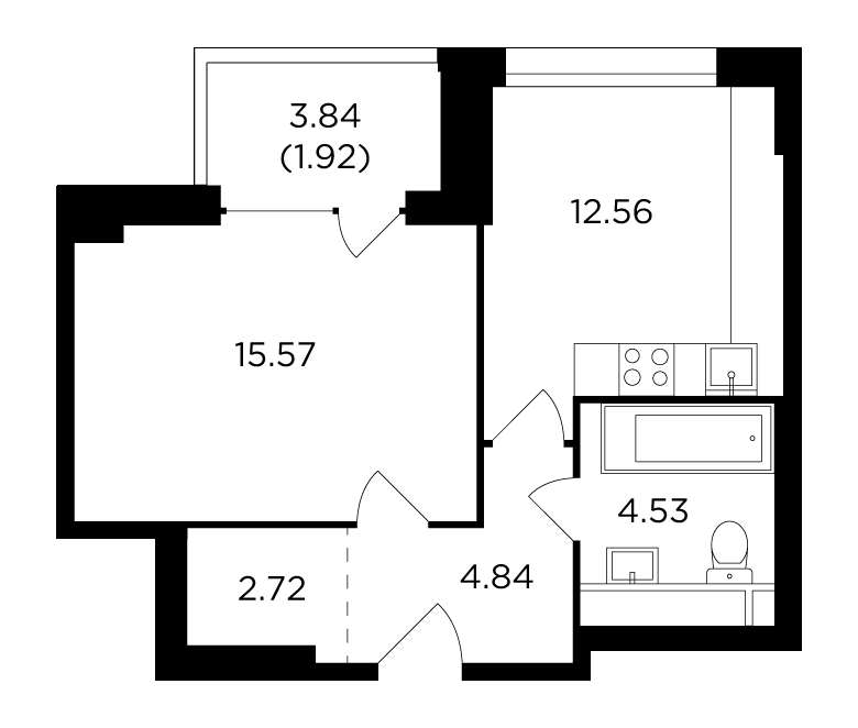 1 комн. квартира, 42.1 м², 10 этаж 