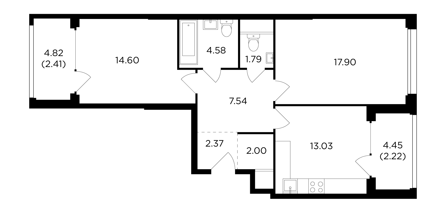 2 комн. квартира, 67.7 м², 20 этаж 