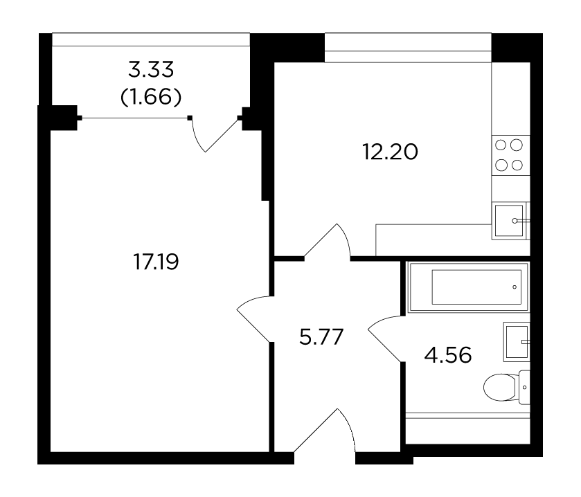 1 комн. квартира, 41 м², 3 этаж 
