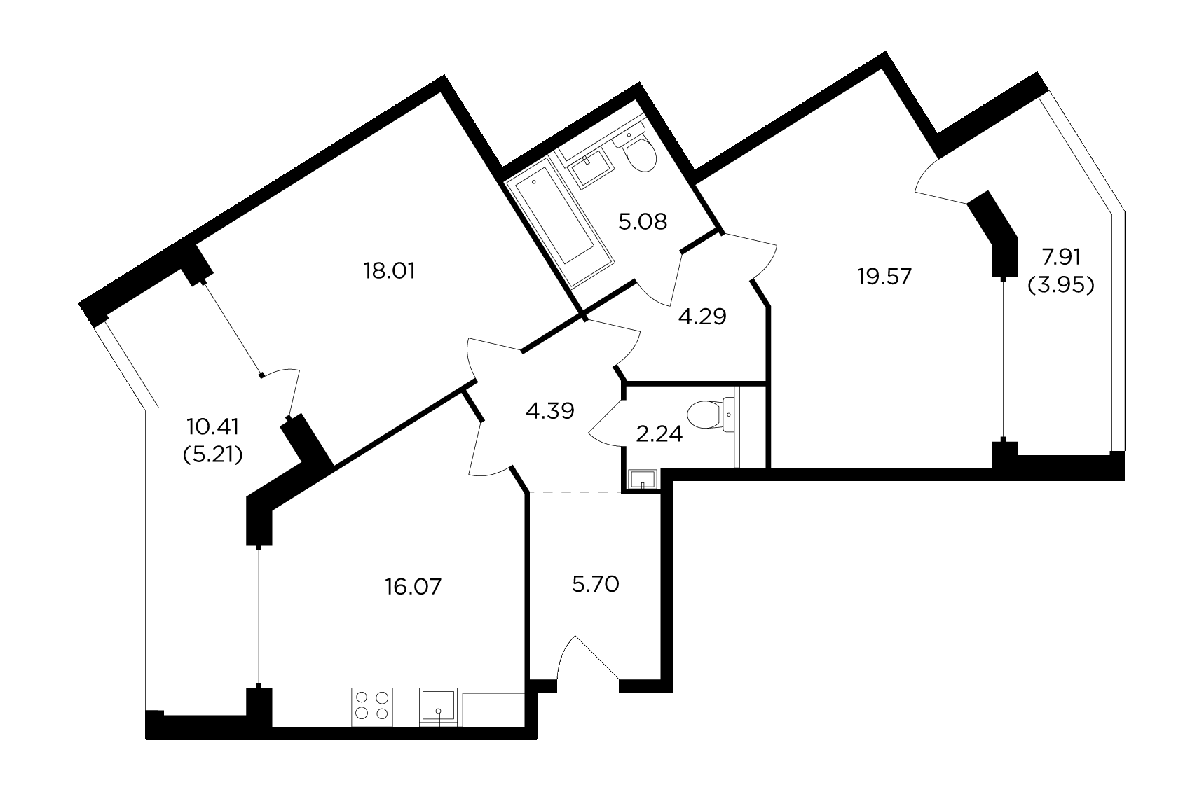 2 комн. квартира, 85.4 м², 8 этаж 