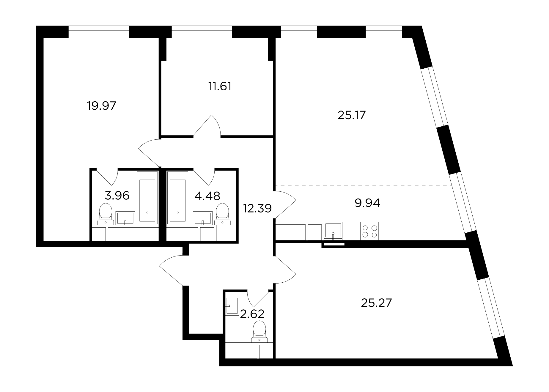 4 комн. квартира, 115.4 м², 26 этаж 