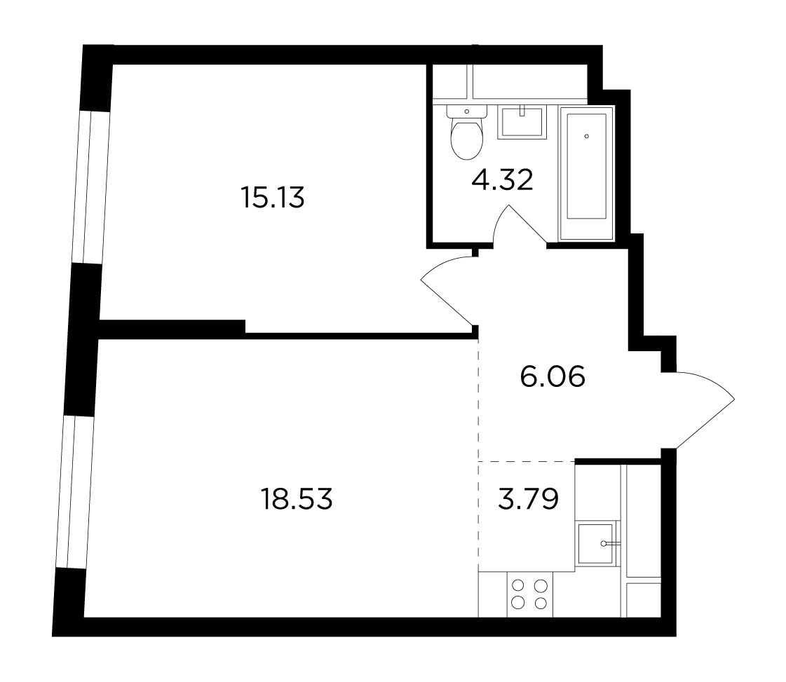 2 комн. квартира, 48.1 м², 20 этаж 