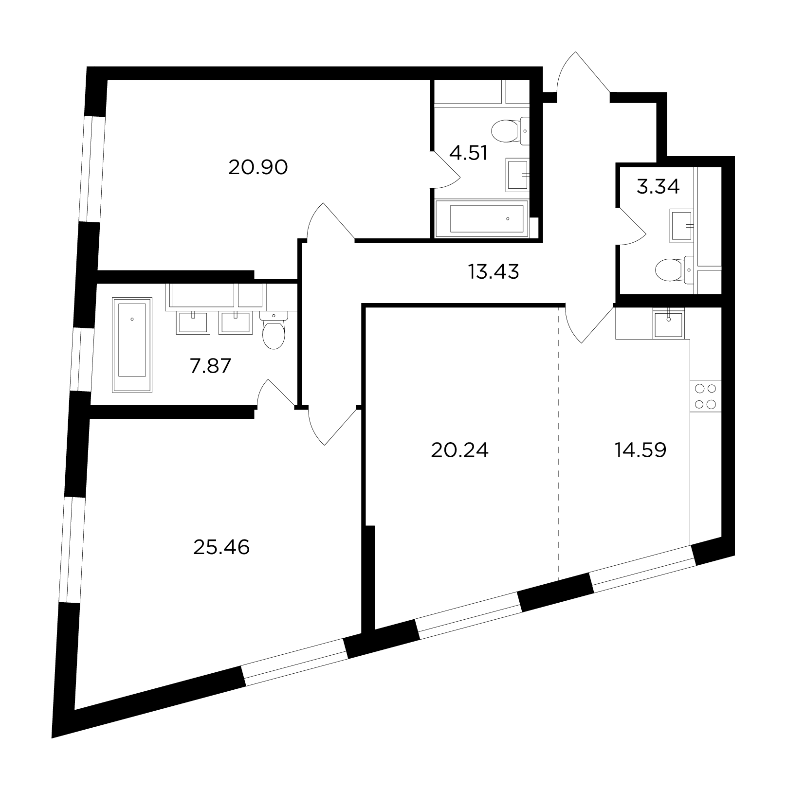 3 комн. квартира, 110.2 м², 17 этаж 