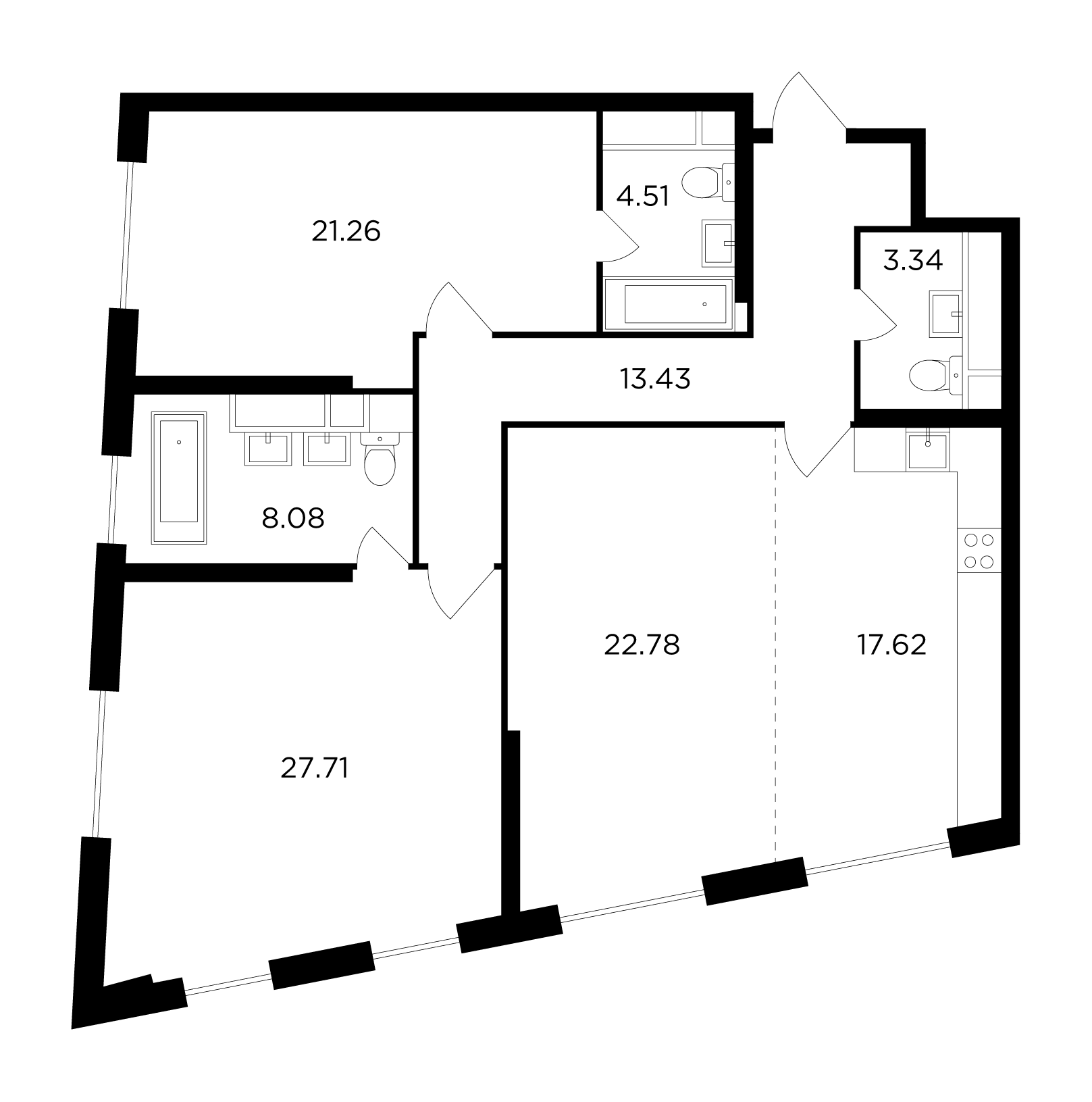 3 комн. квартира, 118.4 м², 27 этаж 