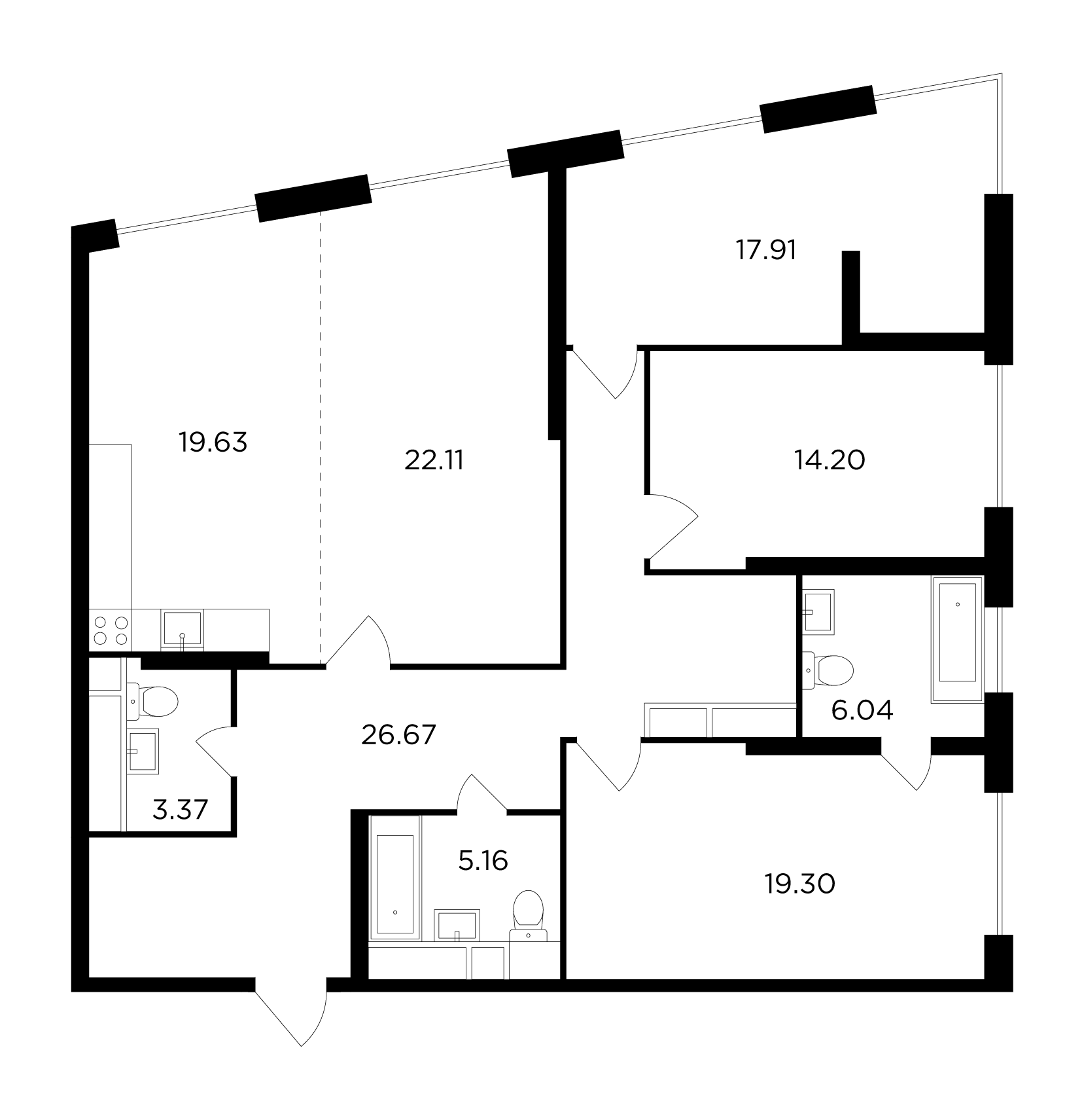 4 комн. квартира, 134 м², 29 этаж 