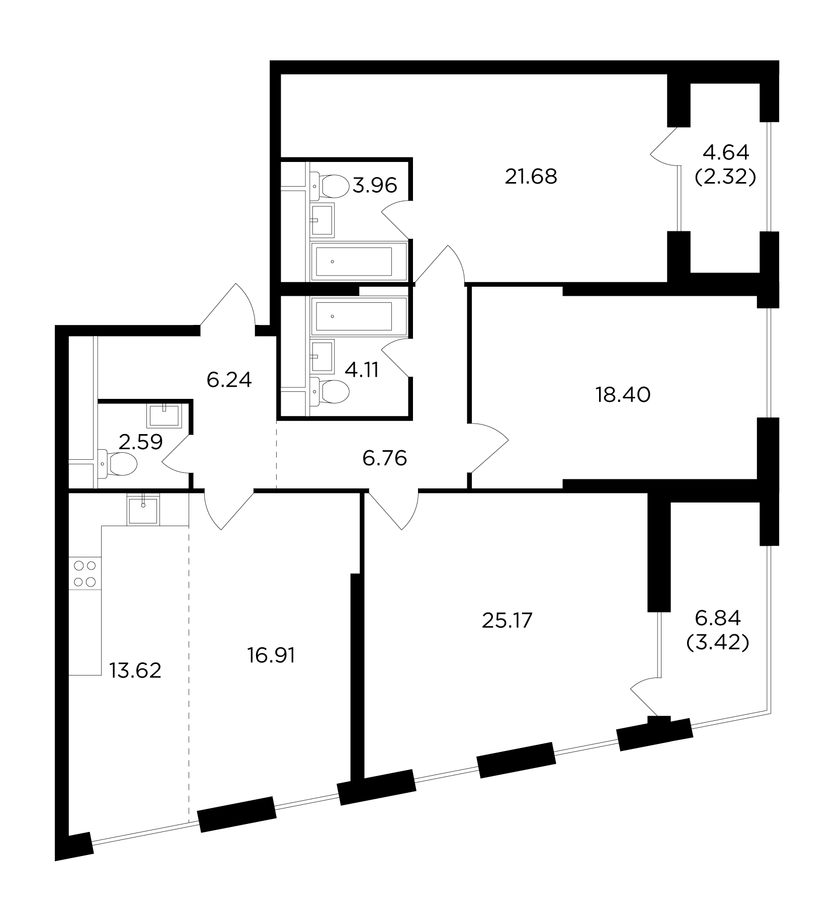 4 комн. квартира, 123.4 м², 28 этаж 