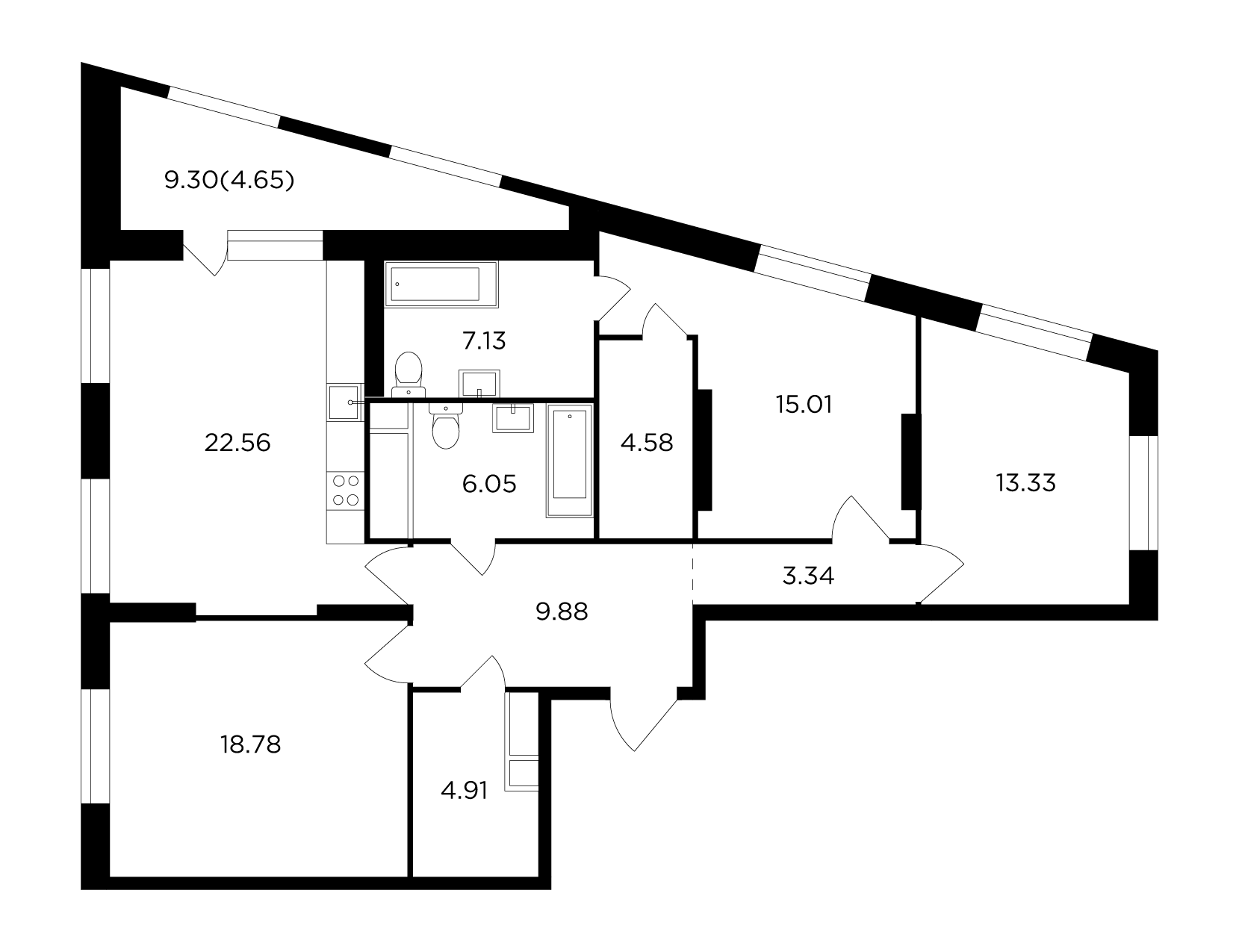 3 комн. квартира, 109.7 м², 7 этаж 