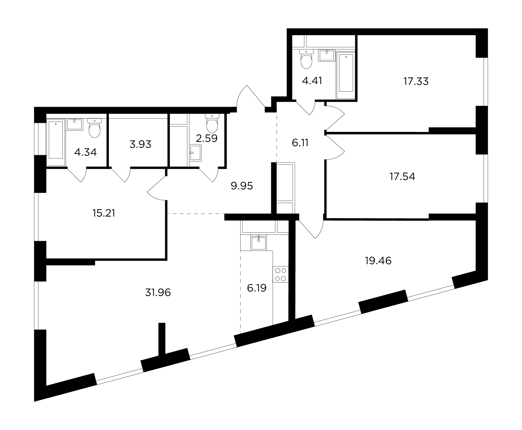 5 комн. квартира, 136.4 м², 30 этаж 