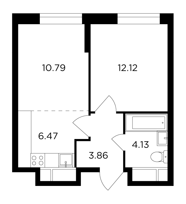 2 комн. квартира, 37.6 м², 16 этаж 