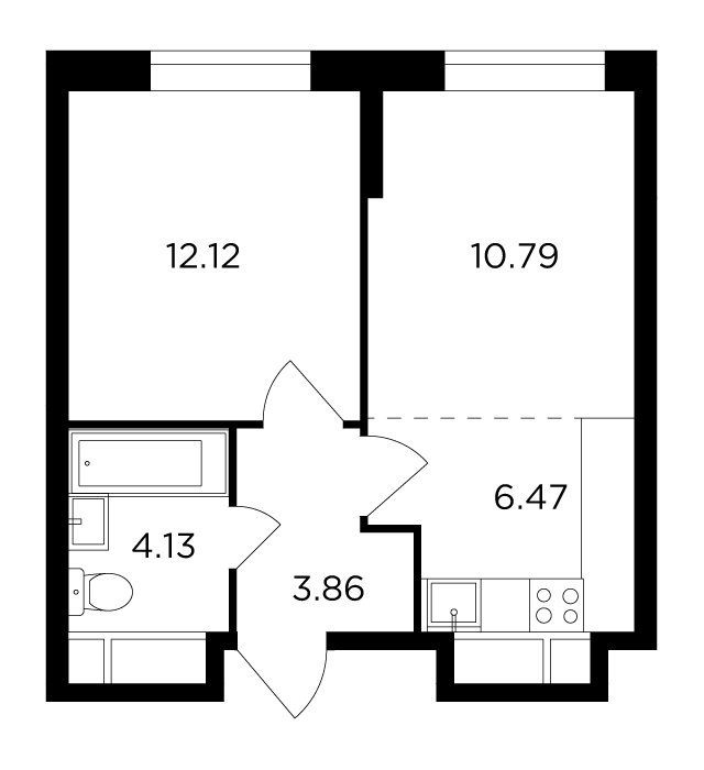 2 комн. квартира, 37.5 м², 17 этаж 