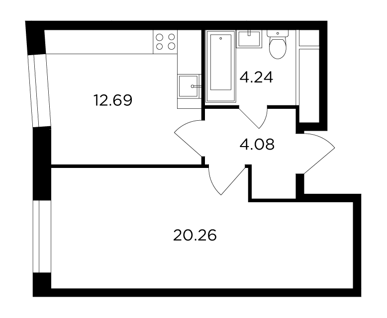 1 комн. квартира, 41.4 м², 16 этаж 