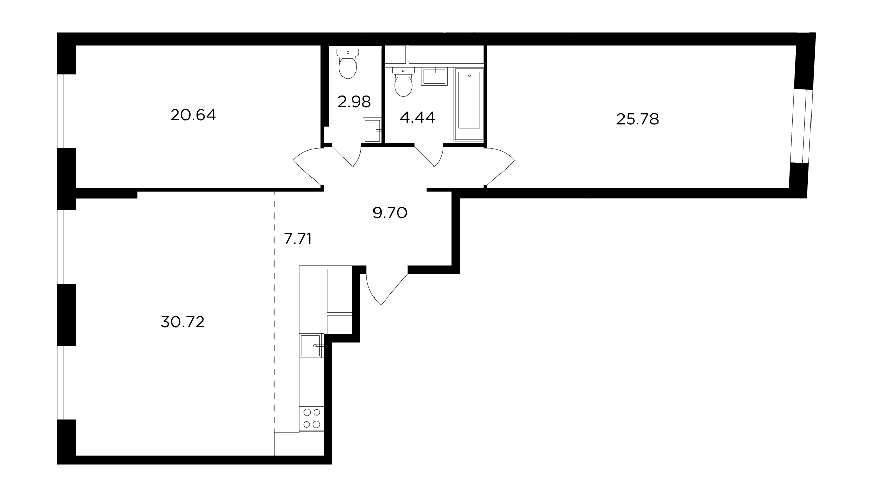 3 комн. квартира, 102.2 м², 17 этаж 