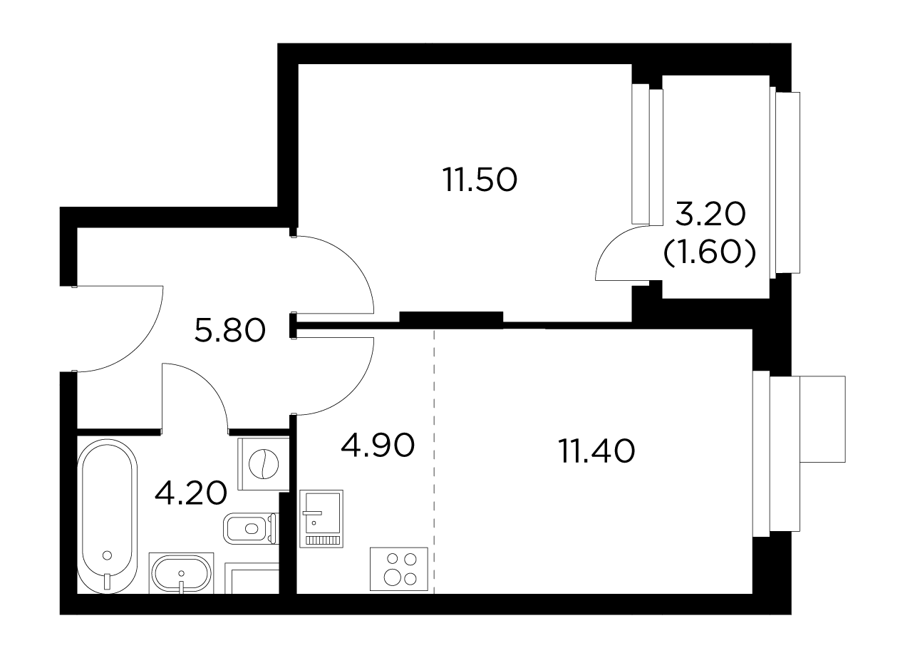 2 комн. квартира, 39.4 м², 9 этаж 