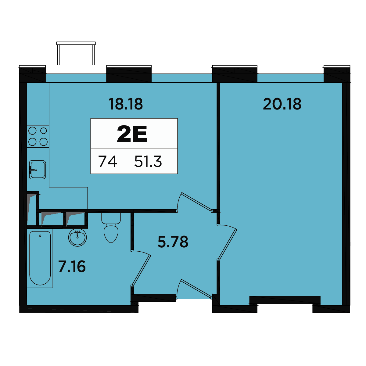 2 комн. квартира, 47.8 м², 4 этаж 