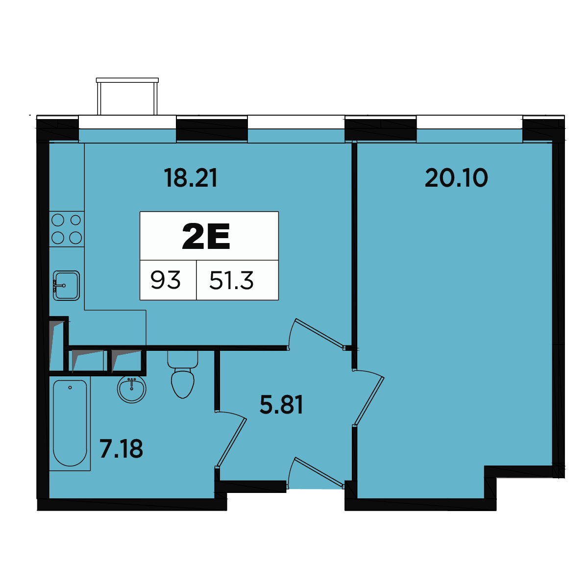 2 комн. квартира, 47.9 м², 5 этаж 